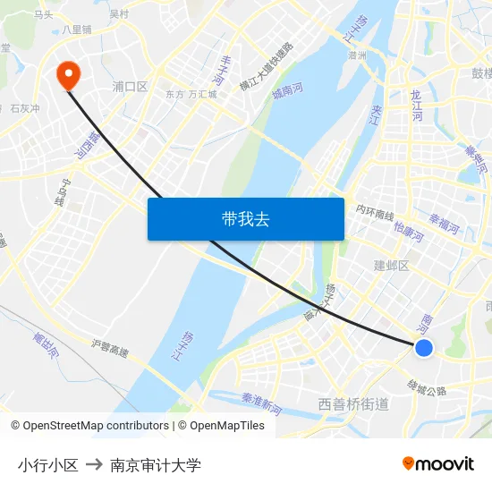 小行小区 to 南京审计大学 map