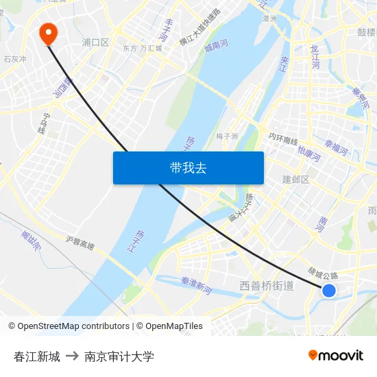 春江新城 to 南京审计大学 map