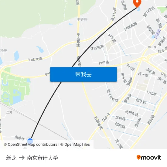 新龙 to 南京审计大学 map