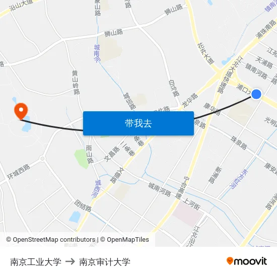 南京工业大学 to 南京审计大学 map