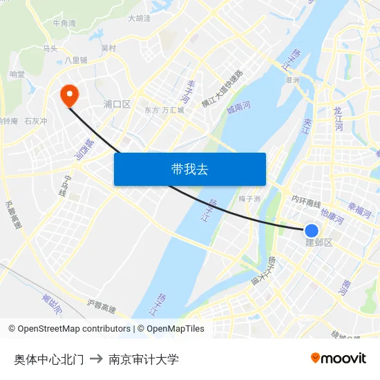 奥体中心北门 to 南京审计大学 map