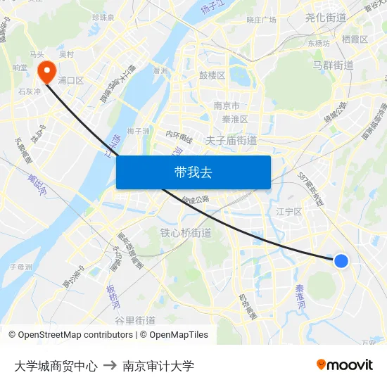 大学城商贸中心 to 南京审计大学 map
