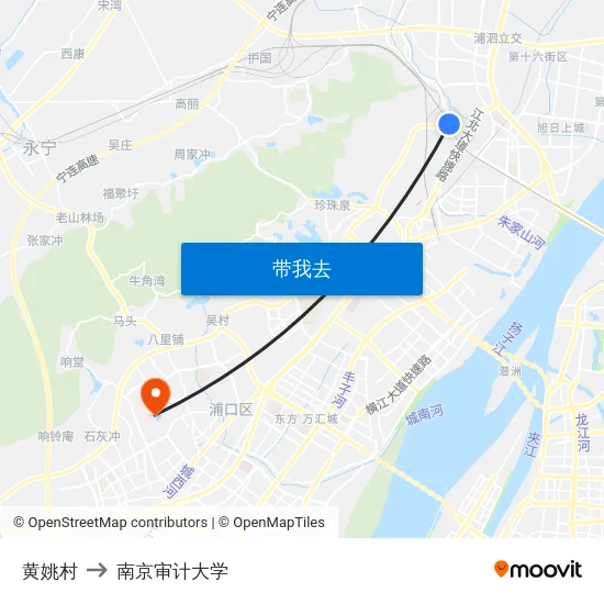 黄姚村 to 南京审计大学 map