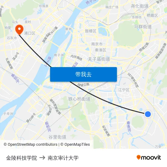 金陵科技学院 to 南京审计大学 map