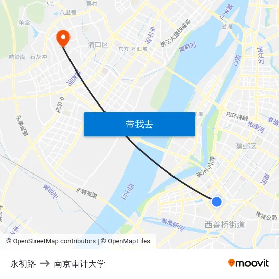 永初路 to 南京审计大学 map