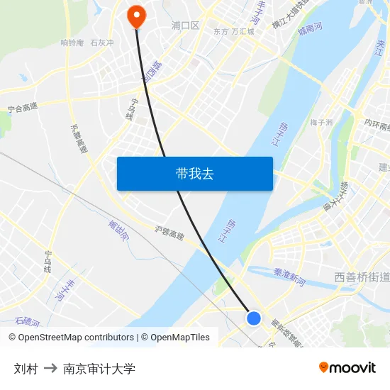 刘村 to 南京审计大学 map