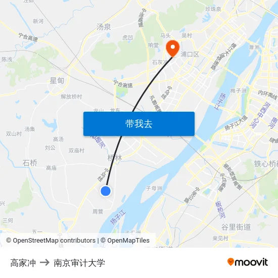 高家冲 to 南京审计大学 map