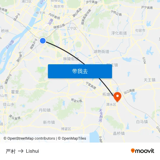 严村 to Lishui map