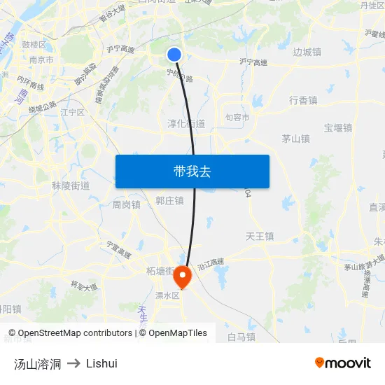 汤山溶洞 to Lishui map
