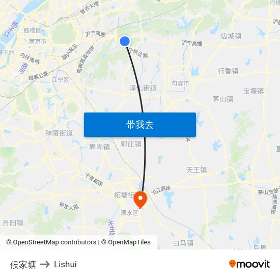 候家塘 to Lishui map