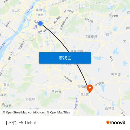 中华门 to Lishui map