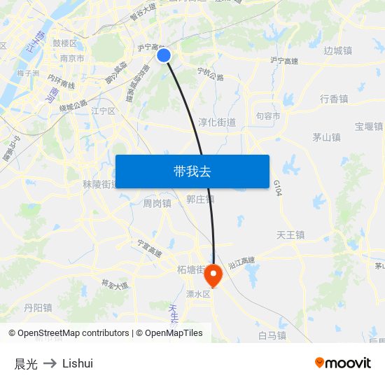 晨光 to Lishui map