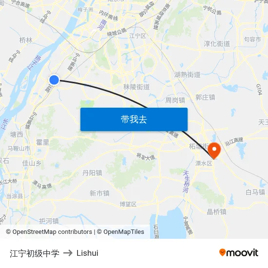 江宁初级中学 to Lishui map