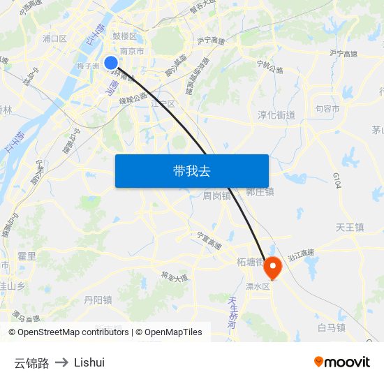 云锦路 to Lishui map