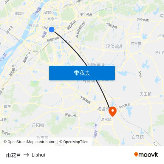 雨花台 to Lishui map