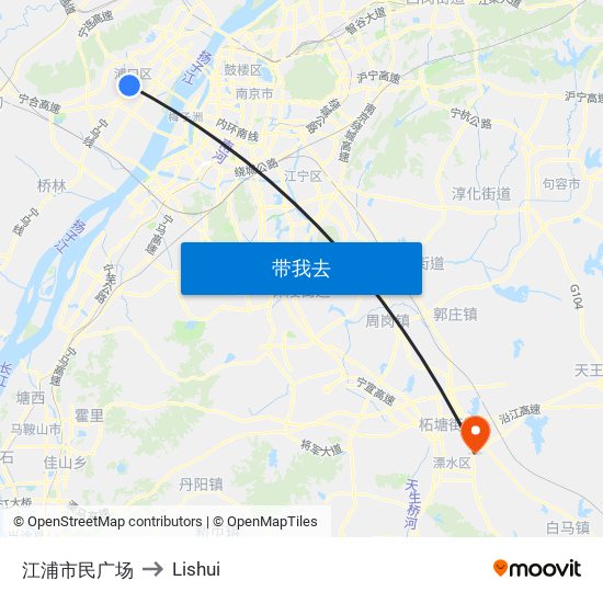 江浦市民广场 to Lishui map