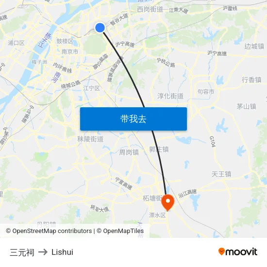 三元祠 to Lishui map