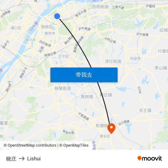 晓庄 to Lishui map