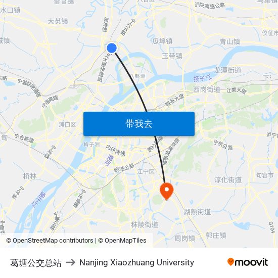 葛塘公交总站 to Nanjing Xiaozhuang University map