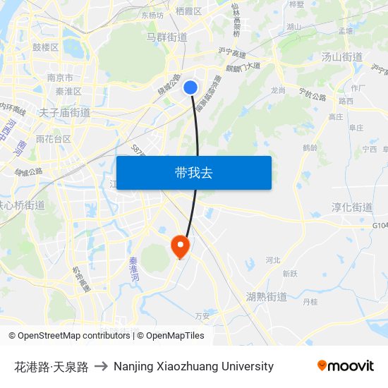 花港路·天泉路 to Nanjing Xiaozhuang University map