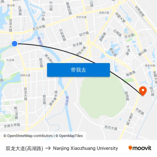双龙大道(高湖路) to Nanjing Xiaozhuang University map