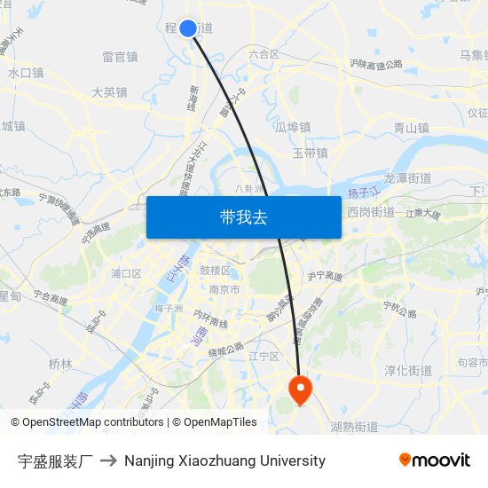 宇盛服装厂 to Nanjing Xiaozhuang University map