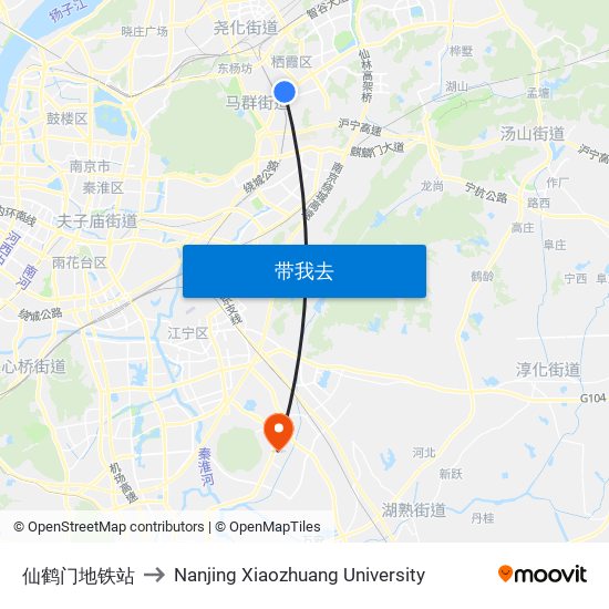 仙鹤门地铁站 to Nanjing Xiaozhuang University map