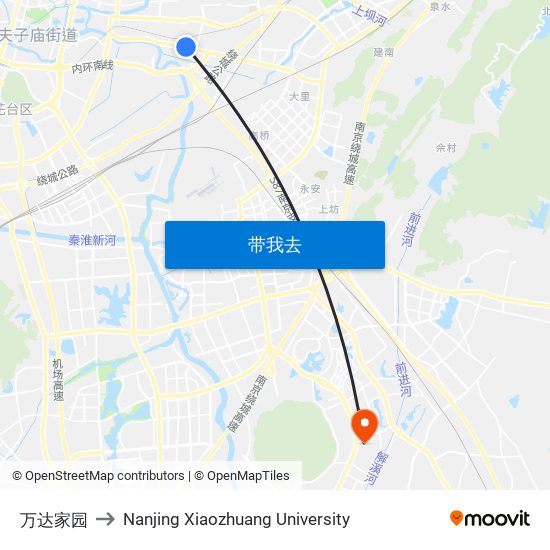 万达家园 to Nanjing Xiaozhuang University map