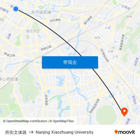 所街文体路 to Nanjing Xiaozhuang University map