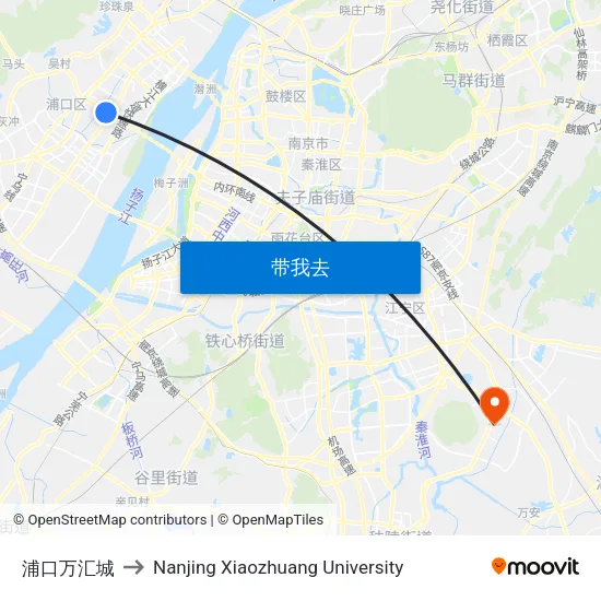 浦口万汇城 to Nanjing Xiaozhuang University map