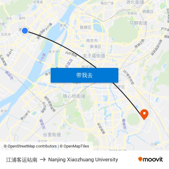 江浦客运站南 to Nanjing Xiaozhuang University map