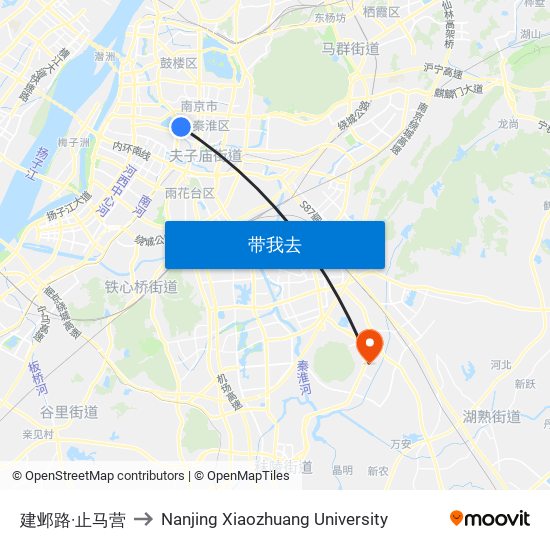 建邺路·止马营 to Nanjing Xiaozhuang University map