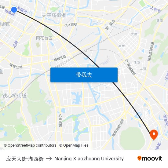 应天大街·湖西街 to Nanjing Xiaozhuang University map