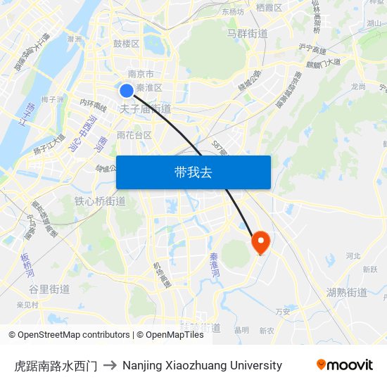 虎踞南路水西门 to Nanjing Xiaozhuang University map