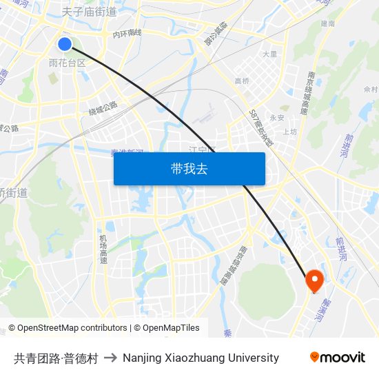 共青团路·普德村 to Nanjing Xiaozhuang University map