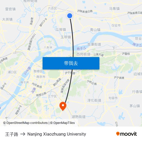 王子路 to Nanjing Xiaozhuang University map