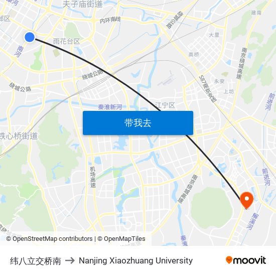 纬八立交桥南 to Nanjing Xiaozhuang University map