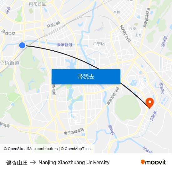 银杏山庄 to Nanjing Xiaozhuang University map