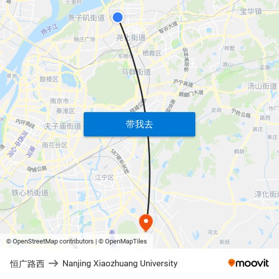 恒广路西 to Nanjing Xiaozhuang University map