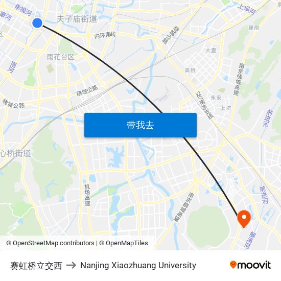 赛虹桥立交西 to Nanjing Xiaozhuang University map