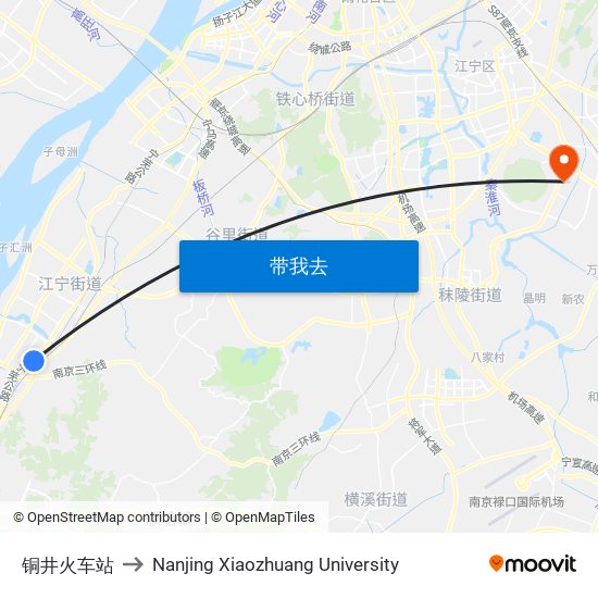 铜井火车站 to Nanjing Xiaozhuang University map