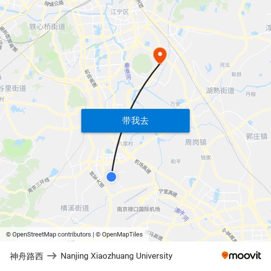 神舟路西 to Nanjing Xiaozhuang University map