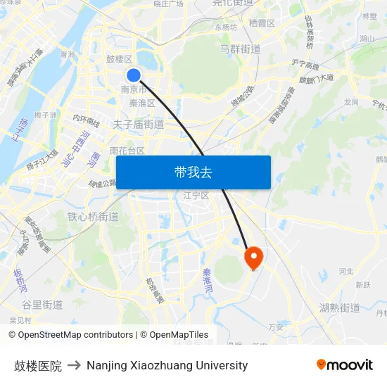 鼓楼医院 to Nanjing Xiaozhuang University map