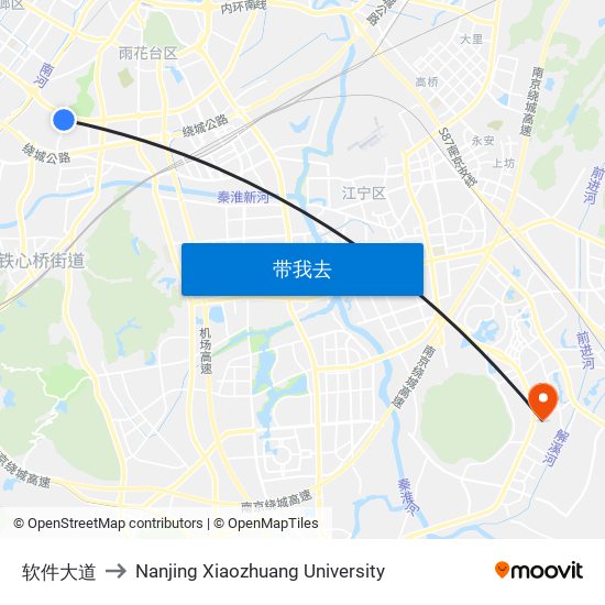 软件大道 to Nanjing Xiaozhuang University map