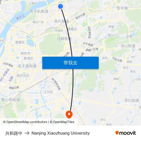 兴和路中 to Nanjing Xiaozhuang University map