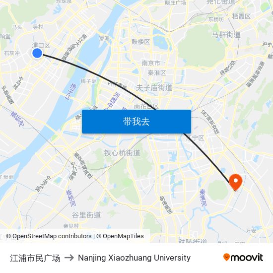 江浦市民广场 to Nanjing Xiaozhuang University map