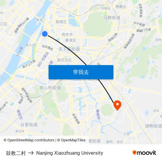 鼓教二村 to Nanjing Xiaozhuang University map