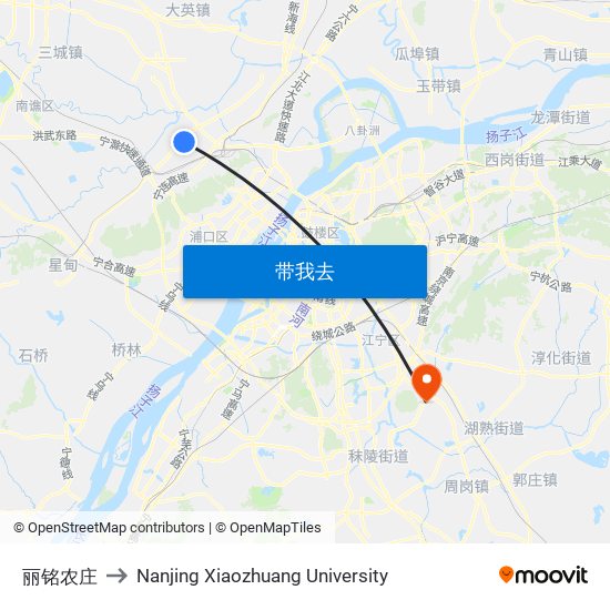 丽铭农庄 to Nanjing Xiaozhuang University map