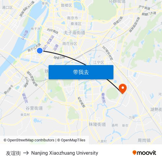 友谊街 to Nanjing Xiaozhuang University map