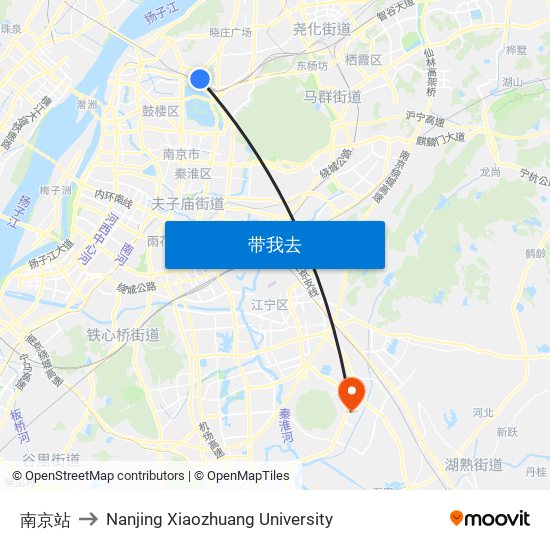 南京站 to Nanjing Xiaozhuang University map